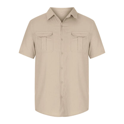 Tank Tops Men Men'S Fashion Vacation Solid Color Cotton Linen Double Pocket Casual Shirts Short Sleeves Mens Western Shirts Mens T-Shirts on Sales