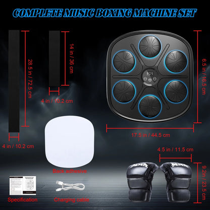 Upgraded Adult Smart Music Boxing Machine, Boxing Music Fitness Machine with Smart Display and Boxing Gloves, Smart Boxing Machine Wall-Mounted Music for Home and Gym (Black)